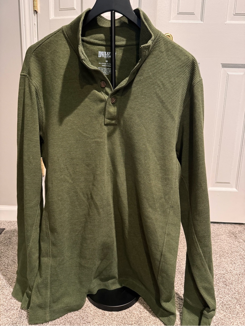 Duluth Trading Co Olive Green Waffle-Knit Henley Pullover